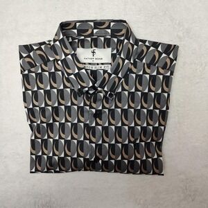 Father Sons Shirt Mens Medium Gray Geometric Short Sleeve Button Up Slim Fit